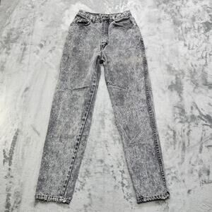 Vintage 80s Rose Denim Jeans Womens 9 Juniors Black Acid Wash High Rise Tapered